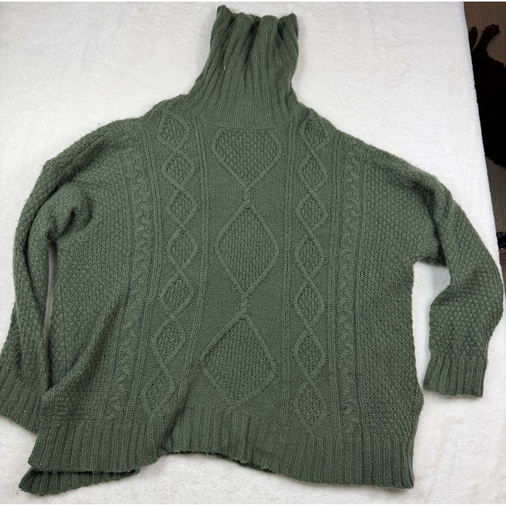 Aerie Women Green Cable Knit Turtleneck Sweater Oversized Pullover Small